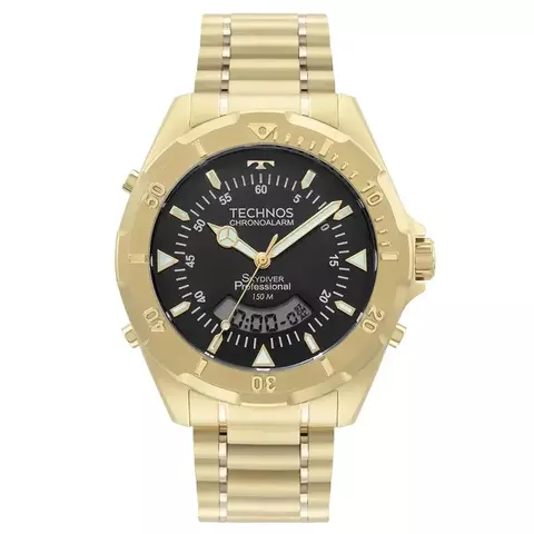 RELÓGIO DIGITAL E ANALÓGICO DOURADO MASCULINO TECHNOS PULSEIRA DE AÇO - 1964651066