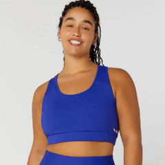 top de academia plus size da marca Alto Giro na cor Azul Total, top de alta sustentacao para busto grande com bojo removivel