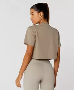 T-Shirt Casual Cropped Bege Castanho Alto Giro - loja online