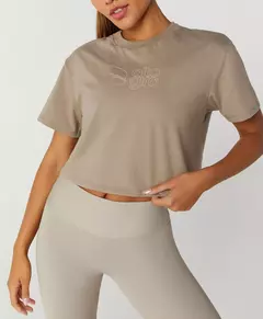 Imagem do T-Shirt Casual Cropped Bege Castanho Alto Giro