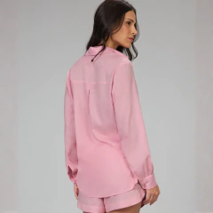 Camisa Leve Manga Longa Rosa Delicado Alto Giro na internet