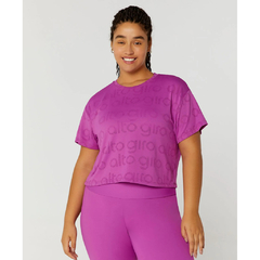 T-shirt Cropped Mesh Alto Giro Plus Size Roxo Euforia