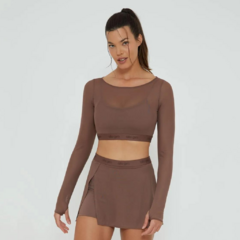 Saia Tule c/ Shorts Anticelulite Marrom Cacau Alto Giro - loja online