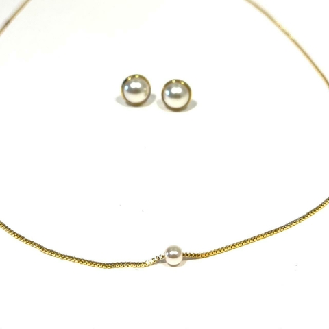 Conjunto Colar e Brinco Mini Perola