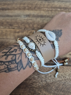 Mix De Pulseiras Boho Olho Grego Creme - loja online