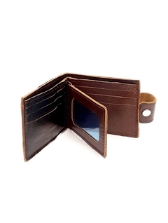 BILLETERA CON BOTÓN Y VOLANTE. LÍNEA CLÁSICA DE CUERO. - comprar online