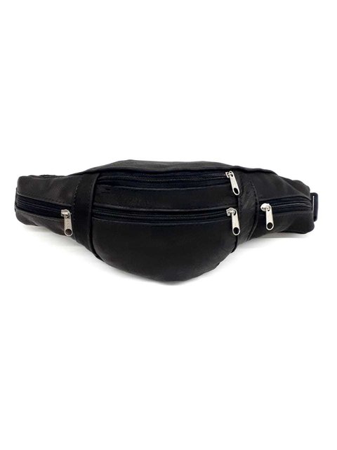 MAXI RIÑONERA DE CUERO. NEGRO.