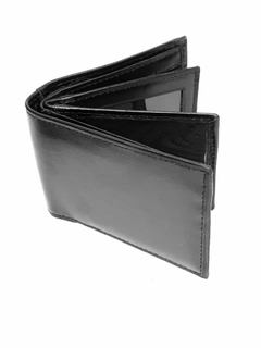 BILLETERA DE CUERO PREMIUM CON DOBLE VOLANTE TAMAÑO EURO. NEGRO.