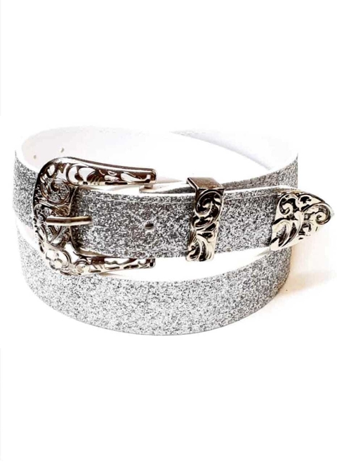 TEXANO CON PUNTERA. CUERINA PASE 30 MM. GLITTER PLATA.