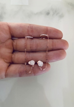 Aro plata rose con cadena y cuff UNIDAD