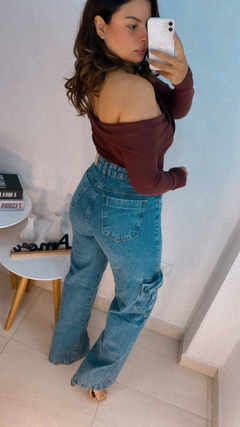 Calça Wideleg Cargo Jeans - comprar online