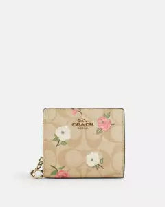 Snap Wallet In Signature Canvas With Floral Print