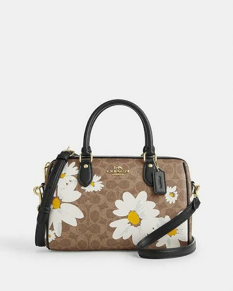 Gold Tan Multi Rowan Satchel Bag In Signature Canvas with Floral Print - comprar en línea
