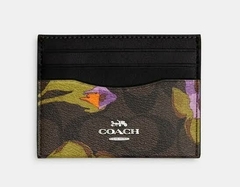 Coach Slim Id Card Case In Signature Canvas With Rose Print