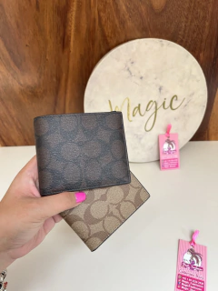 3 In 1 Wallet In Blocked Signature Canvas Coach Cartera Caballero