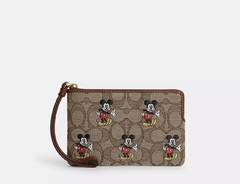 Disney X Coach Corner Zip Wristlet In Signature Jacquard With Mickey Mouse Print