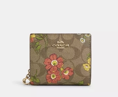 Coach Snap Wallet In Signature Canvas With Floral Print