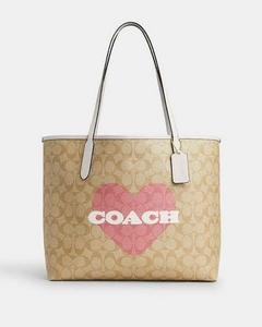 Gold/Light Khaki Chalk Multi City Tote Visi Bag In Signature Canvas With Heart...