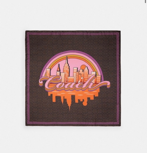 Rainbow City Print Twill Oversized Square Scarf Pashmina Coach NYC