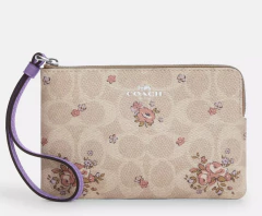 Corner Zip Wristlet In Signature Canvas With Floral Print - comprar en línea