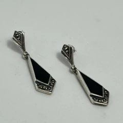 Imagen de Aros Pendientes Plata 925 Onix Negro y marquesitas B.RO