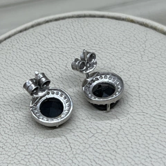 Aros Roseta en plata 925 Rodinada y Onix Negro - Montecassiano Joyas