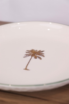 prato de porcelana com silk coqueiro dourado água de côco casa - Les Marie