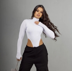 Body cavado manga longa branco
