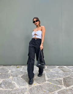Calça cargo tactel preta - LS collection