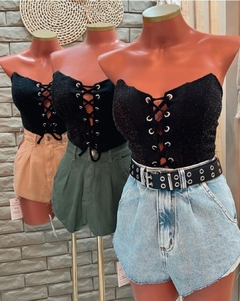 Corselet amarração lurex preto