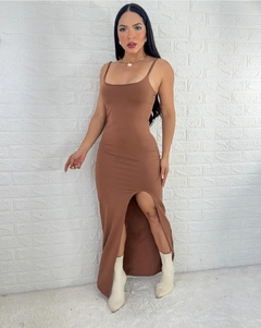 Vestido longo fenda marrom