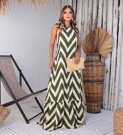 Vestido longo bicolor verde