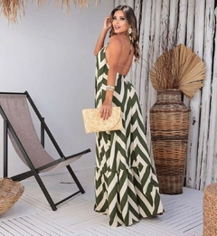 Vestido longo bicolor verde - comprar online