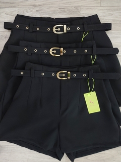 Short alfaiataria cinto fivela - preto