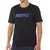 Camiseta preta Mizuno com estampa colorida "MIZUNO" na frente.