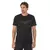 Camiseta Mizuno Run Easy preta com logo colorido na frente, modelo masculino.
