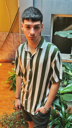 Camisa Lino mangas cortas Rayas Verdes NBRD
