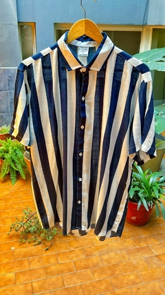 Camisa Lino mangas cortas Rayas Azul Marino NBRD