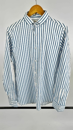 Camisa Italiana Blanca Rayas Celestes ESFR - comprar online