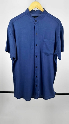 Camisa Mao Lino mangas cortas Azul con Bolsillo - comprar online