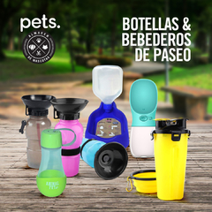 BOTELLA DOBLE AGUA Y COMIDA INCLUYE 1 COMEDERO DE SILICONA PLEGABLE - pets