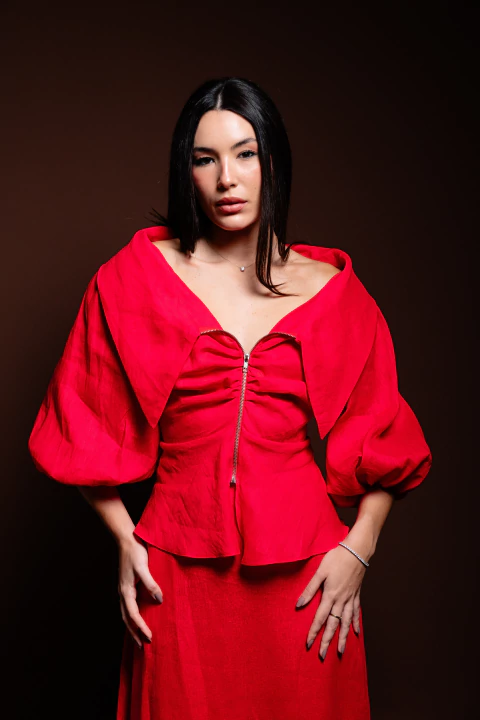 Camiseta drapeada, 100% linho