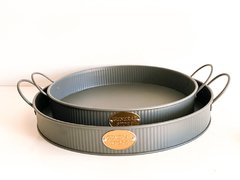 Bandeja de metal Gris con asas. 30cm diámetro - comprar online