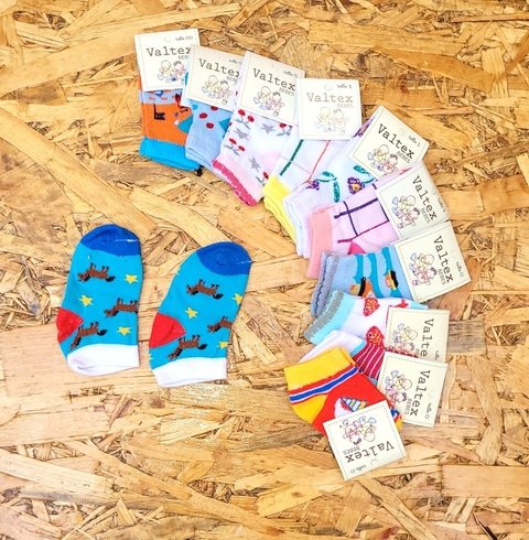 SOQUETES BEBE ESTAMPADAS ALGODON LYCRA LINEA VALTEX 220 TALLES 000,00,0,1 (X DOCENA)