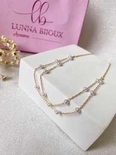 Choker Folheada Bolinhas e Pérola - comprar online