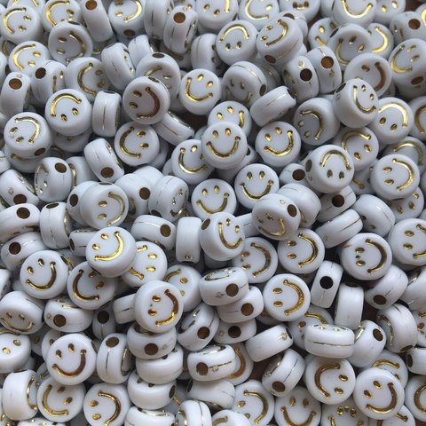 Miçanga Smile Branco com Dourado 10mm 10 unidades