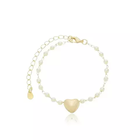 PULSEIRA CORAÇÃO ABS PREMIUM CORRENTE PÉROLA SINTETICA BANHADA A OURO