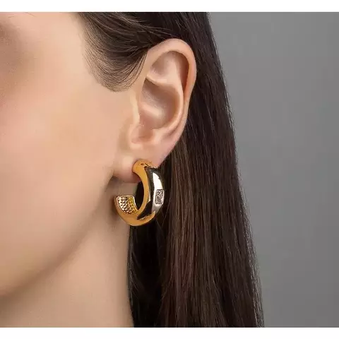 ARGOLA DE PINO ROBUSTA EM RETANGULO COM CRISTAL BANHADO EM OURO 18K - comprar online