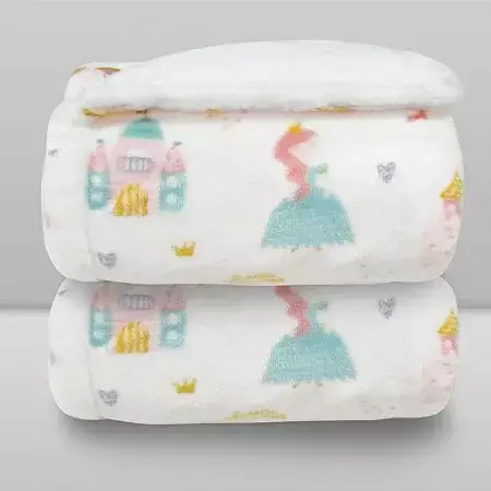 COBERTOR INF 0,75X1,00 LACO SHERPAM PRINT PRINCESS BRANCO LAÇO BEBE