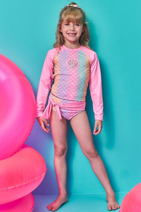 BLUSA MANGA LONGA E BIQUINI ROSA TAMANHO 02